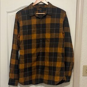 Prana long sleeve Black and Brown Plaid Shirt Mens Slim Medium excellent